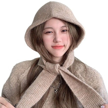 Load image into Gallery viewer, Fashionable Knitted Balaclava Hat Windproof Strap Bow Korean Ins Hood Scarf Thicken Warm Ear Protection Hat Autumn and Winter
