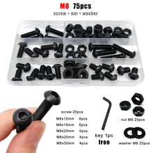 Load image into Gallery viewer, M1.6 M2 M2.5 M3 M4 M5 M6 M8 Black Grade 10.9 Steel Allen Hexagon Hex Socket Button Round Head Screw Bolt Nut Washer Kit Set Box
