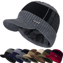 Load image into Gallery viewer, Unisex Warm Winter Hat With Brim Plush Fur Lined Knit Cap Sports Label Thicken Winter Hats For Men
