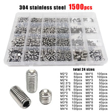 Load image into Gallery viewer, 500/1500X M2 M2.5 M3 M4 M5 M6 M8 DIN916 304 Stainless Steel Black Hex Hexagon Socket Allen Cup Point Grub Bolt Set Screw Kit Box
