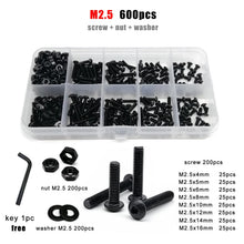 Load image into Gallery viewer, M1.6 M2 M2.5 M3 M4 M5 M6 M8 Black Grade 10.9 Steel Hex Hexagon Socket Allen Button Round Head Screw Bolt Nut Assortment Kit Box
