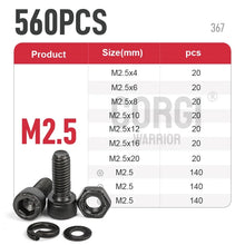 Load image into Gallery viewer, 1140 Black Steel Socket Head Hex Round Cap Screws Set M2 M3 M4 M5 M6 Grade 12.9 DIN912 Allen Bolts Nuts Assortment Kit Tool Box
