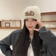 Load image into Gallery viewer, Warm Knitted Hat Letter Embroidered Solid Color Woolen Hats Large Head Circumference Double Folded Edges Knit Hats Autumn Winter
