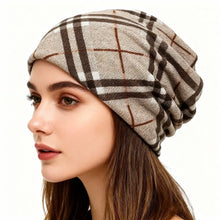 Load image into Gallery viewer, Contrasting Colors Pullover Hat Multifunctional Plaid Print Turban Hats Scarf Pullover Hat Casual Hedging Cap Autumn and Winter
