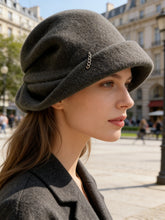 Load image into Gallery viewer, Women's Chain Decor Wool Slouchy Hat Autumn Winter Casual Warm Fisherman Cap Face Slimming Cold Weather Fashion Beanie Soft
