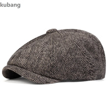 Load image into Gallery viewer, Men Women Wool Newsboy Caps Herringbone Flat Caps Coffee British Gatsby Caps Autumn Winter Warm Woolen Hats Gorras
