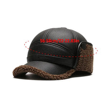 Load image into Gallery viewer, Winter Baseball Cap Men PU Leather Bomber Caps Middle Elderly Dad Hat With Earflaps Thicker Warm Windproof Tongue Hat Keep Warm
