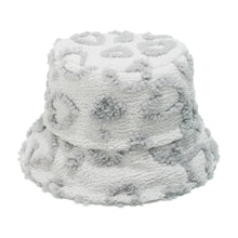 Load image into Gallery viewer, Women's Sherpa Bucket Hat with Heart Pattern Winter Cozy Fisherman Cap Furry Boonie Hat Cute Outdoor Fashion
