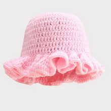 Load image into Gallery viewer, Solid Color Hand Knitted Knit Hat in Bohemian Style with Hollowed Out and Ruffled Design Bucket Shaped Hat  Fisherman's Hat

