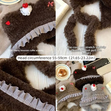 Load image into Gallery viewer, Versatile Warm Thick Knitted Hat Cherry Bow Windproof Ear Protection Cap Coldproof Cake Bear Beanies Hat Winter Outdoor
