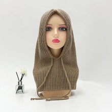 Load image into Gallery viewer, 1pc Winter Warm Knitted Balaclava Cap,Outdoor ProofHood Scarf Neck Elastic Drawstring Soft Thick Beanie Hat for Skiing in Winter
