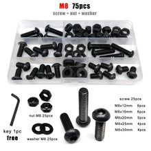 Load image into Gallery viewer, M1.6 M2 M2.5 M3 M4 M5 M6 M8 Black Grade 10.9 Steel Hex Hexagon Socket Allen Button Round Head Screw Bolt Nut Assortment Kit Box
