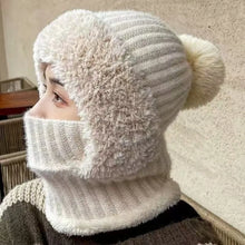 Load image into Gallery viewer, New Warm Scarf Mask Integrated Hat Pompom Windproof Hooded Hat Coldproof Pullover Cap For Outdoor Cycling Skiing
