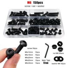 Load image into Gallery viewer, M1.6 M2 M2.5 M3 M4 M5 M6 M8 Black Grade 10.9 Steel Allen Hexagon Hex Socket Button Round Head Screw Bolt Nut Washer Kit Set Box
