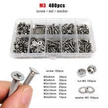 Load image into Gallery viewer, M1.6 M2 M2.5 M3 M4 M5 M6 M8 GB819 304 A2 Stainless Steel Cross Phillips Flat Countersunk Head Screw Bolt Nut Washer Set Kit Box
