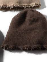Load image into Gallery viewer, Mens Unisex Autumn Winter Cashmere 35% Cap Knit Bell Hat Broke Hem Warm Tassels Beanie Wool Rough Edge Bucket Hat Black Brown
