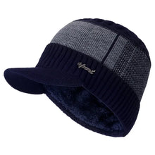 Load image into Gallery viewer, Unisex Warm Winter Hat With Brim Plush Fur Lined Knit Cap Sports Label Thicken Winter Hats For Men
