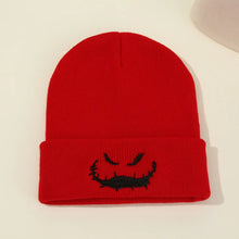 Load image into Gallery viewer, Halloween Ghost Face Embroidered Knitted Hat for Autumn and Winter Warmth, Ear Protection, Beanies, Suitable for Outdoor Warmth

