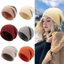 Load image into Gallery viewer, Creative Cotton Cashmere Warm Hat Rolled Hem Solid Color Knitted Hat Windproof Pullover Cap Autumn Winter
