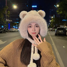 Load image into Gallery viewer, Winter   Warm Hat Cute Lacing Bear Ears Hat Ear Protection Velvet Rabbit Ear Woolen Bucket Hat Women
