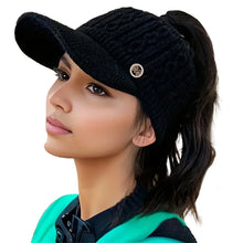 Load image into Gallery viewer, Autumn and Winter Woolen Duck Tongue Cap Teenage Fashion Versatile Hat Female Leakage Ponytail Outdoor Padded Warm Knitted Cap
