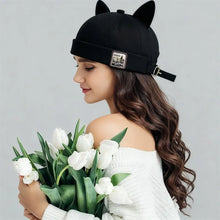 Load image into Gallery viewer, Retro Style Cute Cat Ears Brimless Hat Hip Hop Rolled Cuff Melon Docker Cap Adjustable Solid Color Beanie Hat Worker Wear

