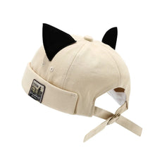 Load image into Gallery viewer, Retro Style Cute Cat Ears Brimless Hat Hip Hop Rolled Cuff Melon Docker Cap Adjustable Solid Color Beanie Hat Worker Wear
