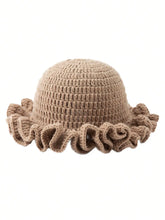 Load image into Gallery viewer, Solid Color Hand Knitted Knit Hat in Bohemian Style with Hollowed Out and Ruffled Design Bucket Shaped Hat  Fisherman's Hat
