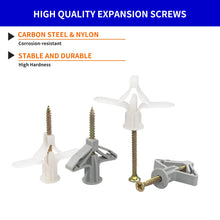 Load image into Gallery viewer, 10 sets/pack Plastic Airplane Expansion Pipe Curtain Gypsum Board Hollow Wall Expansion Screw 3.5*50+Anchor 8*50 Plugs Up Aging
