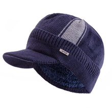 Load image into Gallery viewer, Unisex Warm Winter Hat With Brim Plush Fur Lined Beanie Hat JEANS Label Thicken Winter Hats For Men Women Outdoor Knitted Hat
