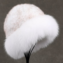 Load image into Gallery viewer, Luxury Women's Winter Hat Knitted Rabbit Fur Hats with Big Fox Fur Brim Lady Fashion Bucket Cap
