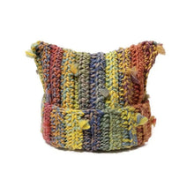 Load image into Gallery viewer, Mixed Color Cat Ears Hat Gradient Color Striped Pattern Crochet Beanie Fringed Design Thick Line Knitting Hat Children's Hat
