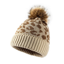 Load image into Gallery viewer, Leopard print curled edge wool ball knitted hat for women's outdoor warmth, thickened autumn and winter men's woolen hat
