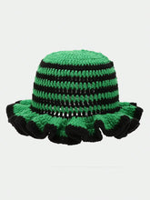 Load image into Gallery viewer, Solid Color Hand Knitted Knit Hat in Bohemian Style with Hollowed Out and Ruffled Design Bucket Shaped Hat  Fisherman's Hat
