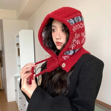 Load image into Gallery viewer, Fashion Snowflakes Winter Balaclava Hats Ear Protection Windproof Neck Collar Beanies Cap Thick Warm One-Piece Drawstring Hat

