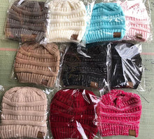 Load image into Gallery viewer, Women Winter Knitted Beanie Hat Messy Bun Ponytail Beanie Holey Warm Wool Beanie Hats
