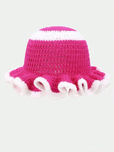 Load image into Gallery viewer, Solid Color Hand Knitted Knit Hat in Bohemian Style with Hollowed Out and Ruffled Design Bucket Shaped Hat  Fisherman's Hat
