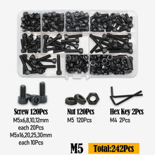 Load image into Gallery viewer, Black 2500P Hex Socket Head Screws Set M2 M2.5 M3 M4 M5 M6 DIN912 12.9 Allen Screw Nut Steel Button Head Socket Cap Bolt Nuts

