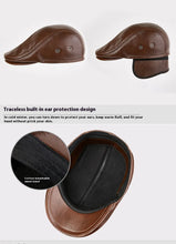 Load image into Gallery viewer, Genuine Leather Beret Hat for Men Warm Windproof Winter Cap Fashion Gentleman Peaked Cap Vintage Stylish Driver Hat Gift
