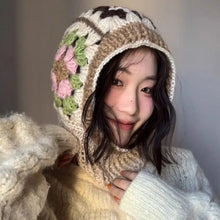 Load image into Gallery viewer, Windproof Crochet Flower Handmade Balaclava Hat Colorful Neck Warm Pullover Hat Ear Protection Knitted Yarn Hat Outdoor
