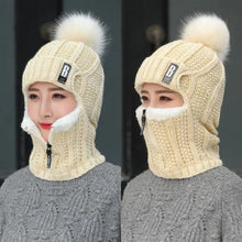 Load image into Gallery viewer, Casual Windproof Wool Knitted Hat Thickened Keep Warm Ear Protection Hat Neck Warmer Pompoms Hat Outdoor Cycling
