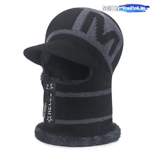Load image into Gallery viewer, Winter Unsex Crochet M Letter Pattern Knit Thickening Fleece Lined Windproof Skull Hat Cycling Ski Head Neck Face Warm Mask Cap
