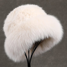 Load image into Gallery viewer, Luxury Women's Winter Hat Knitted Rabbit Fur Hats with Big Fox Fur Brim Lady Fashion Bucket Cap
