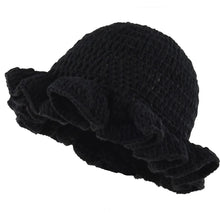 Load image into Gallery viewer, Solid Color Hand Knitted Knit Hat in Bohemian Style with Hollowed Out and Ruffled Design Bucket Shaped Hat  Fisherman's Hat
