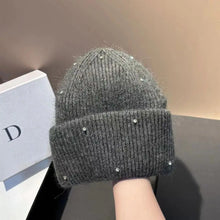 Load image into Gallery viewer, 1PC New Winter Rhinestone min Knitted Hat Fashionable And Warm Rabbit Fur Ear Protection Hat Double Folded Hat
