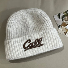 Load image into Gallery viewer, Warm Knitted Hat Letter Embroidered Solid Color Woolen Hats Large Head Circumference Double Folded Edges Knit Hats Autumn Winter
