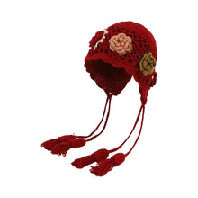 Load image into Gallery viewer, Cute Tassels Crochet Knitted Hat Hollow Out Handmade Craft Pullover Hat Bohemian Style Windproof Korean Weave Cap Women
