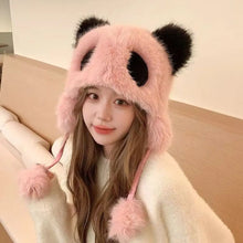 Load image into Gallery viewer, Cute Panda Women Winter Caps Windproof Plush Fur Plush Pullover Hat Winter Warm Neck Protection Kids Ear Protection Cap Outdoor
