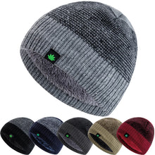 Load image into Gallery viewer, Unisex Leaf Labal Winter Hats Fashion Knitted Hats For Men Women Beanie Cap Outdoor Plush Fur Lined Warm Sports Hats
