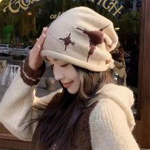 Load image into Gallery viewer, Fashion Star Pattern Knitted Woolen Hat Thickened Cold-proof Cover Head Cap Windproof Keep Warm Drawstring Beanie Cap Women
